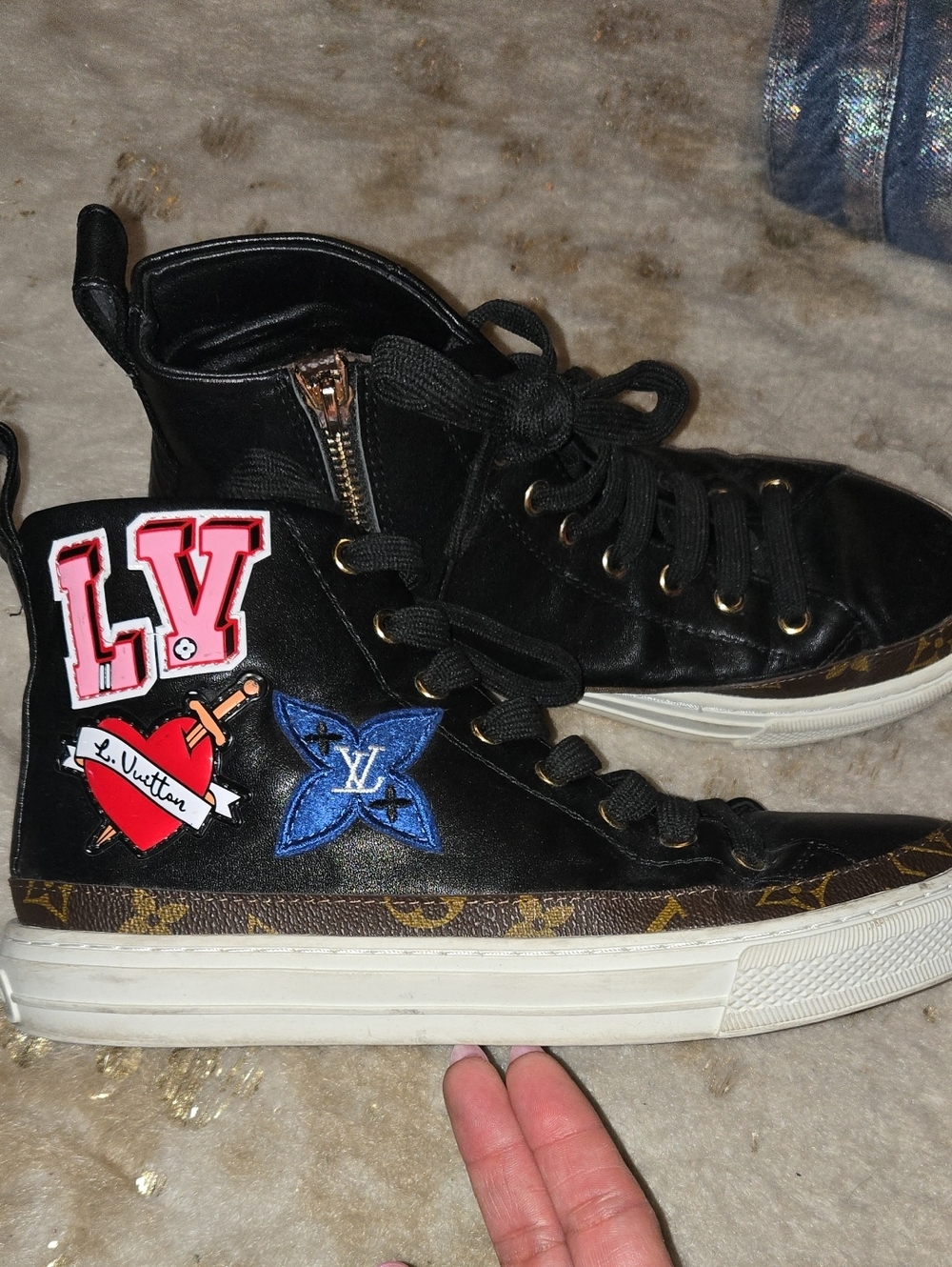 Lv Black High-Top  Sneakers with Patches